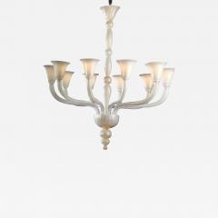 2 Italian Modern Neoclassical Hand Blown White and Gold Murano Glass Chandeliers - 1737190