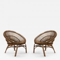 2 Mid Century French Round Bamboo and Rattan Chairs - 4186283