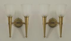 2 Pair of French 1940s Brass 2 Torch Design Arm Wall Sconces - 466895