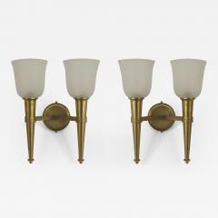 2 Pair of French 1940s Brass 2 Torch Design Arm Wall Sconces - 470646
