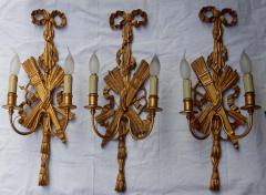 2 Pair of Sconces Golden Wood and Golden Iron Attributes with Arrows 1950 1970 - 2381476