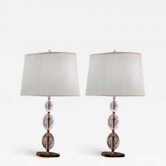 2 Pairs of Italian Mid Century Modern Style Brass and Crystal Sphere Table Lamps - 1770479