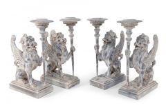 2 Pairs of Neo Classical Style Carved Chimera Form Candle Holders Bookends - 4664338