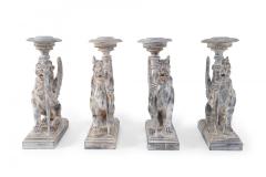 2 Pairs of Neo Classical Style Carved Chimera Form Candle Holders Bookends - 4664339