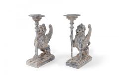 2 Pairs of Neo Classical Style Carved Chimera Form Candle Holders Bookends - 4664340