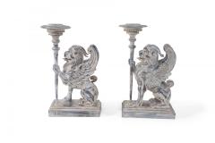 2 Pairs of Neo Classical Style Carved Chimera Form Candle Holders Bookends - 4664341