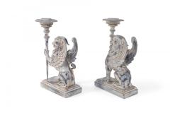 2 Pairs of Neo Classical Style Carved Chimera Form Candle Holders Bookends - 4664342