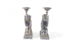 2 Pairs of Neo Classical Style Carved Chimera Form Candle Holders Bookends - 4664343