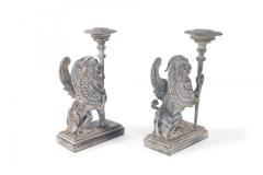 2 Pairs of Neo Classical Style Carved Chimera Form Candle Holders Bookends - 4664344