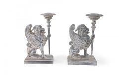 2 Pairs of Neo Classical Style Carved Chimera Form Candle Holders Bookends - 4664345