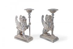 2 Pairs of Neo Classical Style Carved Chimera Form Candle Holders Bookends - 4664346