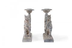 2 Pairs of Neo Classical Style Carved Chimera Form Candle Holders Bookends - 4664347
