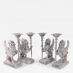 2 Pairs of Neo Classical Style Carved Chimera Form Candle Holders Bookends - 4692577