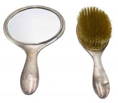 2 Piece American Art Deco Silver Brush and Mirror Set - 4741854