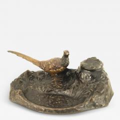 2 Piece French Victorian Bronze Pheasant Inkwell - 4263215