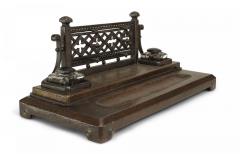 2 Piece Victorian Gothic Iron Double Inkwell Desk Set - 4665803