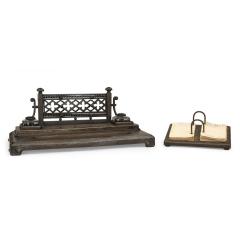 2 Piece Victorian Gothic Iron Double Inkwell Desk Set - 4732930