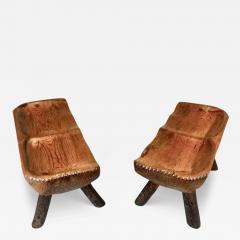 2 Rare Italian Modern Craftsman Alpine Benches in Hand Carved Cypress - 3251799