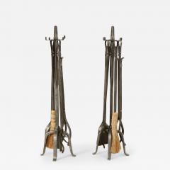 2 Sets of English Victorian Wrought Iron Fireplace Tools - 4263175