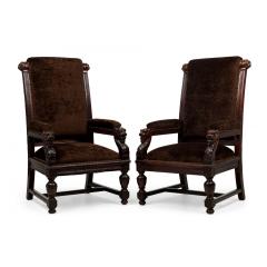 2 Similar English Victorian Brown Upholstered Judges Chairs - 4649624