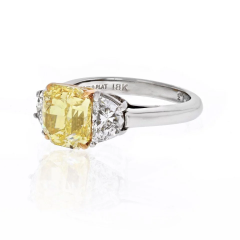 2 carat Cushion Cut Diamond Fancy Intense Yellow GIA Three Stone Engagement Ring - 4135404