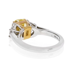 2 carat Cushion Cut Diamond Fancy Intense Yellow GIA Three Stone Engagement Ring - 4135405