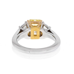 2 carat Cushion Cut Diamond Fancy Intense Yellow GIA Three Stone Engagement Ring - 4135406