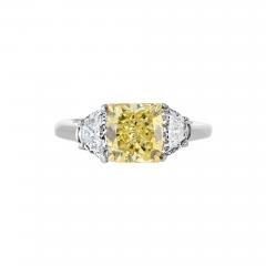 2 carat Cushion Cut Diamond Fancy Intense Yellow GIA Three Stone Engagement Ring - 4225489