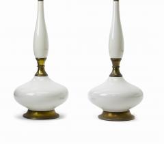 2 white ceramic and gold bronze hardware pair of table lamps - 870644