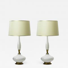 2 white ceramic and gold bronze hardware pair of table lamps - 873187