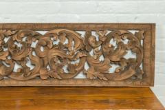20 x 60 Indonesian Single Carved Wood Temple Panel with Scrolling Foliage - 3947203