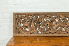 20 x 60 Indonesian Single Carved Wood Temple Panel with Scrolling Foliage - 3947204