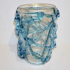 2000 Cenedese Italian Pair of Modern Aqua Blue 24 Kt Gold Murano Glass Art Vases - 2248518