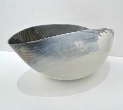 2000 Italian Blue Gray White Taupe Iridescent Murano Glass Monumental Shell Bowl - 3419714