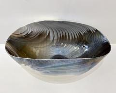 2000 Italian Blue Gray White Taupe Iridescent Murano Glass Monumental Shell Bowl - 3419717
