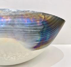2000 Italian Blue Gray White Taupe Iridescent Murano Glass Monumental Shell Bowl - 3419718