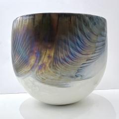 2000 Italian Blue Gray White Taupe Iridescent Murano Glass Monumental Shell Bowl - 3419720