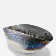 2000 Italian Blue Gray White Taupe Iridescent Murano Glass Monumental Shell Bowl - 3423556