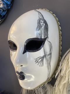 2000 Italian Venetian Handcrafted Pencil Black White Gold Modern Carnival Mask - 4414647