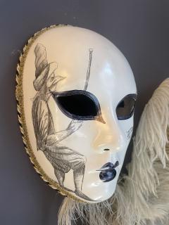 2000 Italian Venetian Handcrafted Pencil Black White Gold Modern Carnival Mask - 4414648