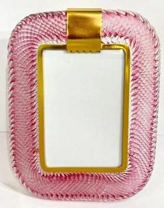 2010 Modern Italian Rose Pink Crystal Twisted Murano Glass Brass Picture Frame - 4131949
