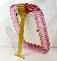 2010 Modern Italian Rose Pink Crystal Twisted Murano Glass Brass Picture Frame - 4131951
