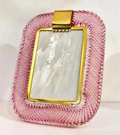 2010 Modern Italian Rose Pink Crystal Twisted Murano Glass Brass Picture Frame - 4131956