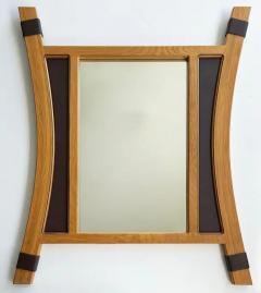 2012 Artist Signed Oak and Leather Studio Crafted Wall Mirror - 3532781