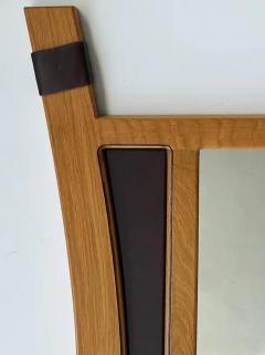 2012 Artist Signed Oak and Leather Studio Crafted Wall Mirror - 3532801