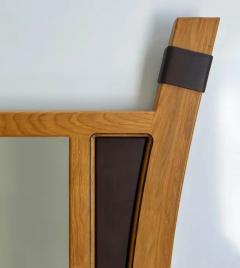 2012 Artist Signed Oak and Leather Studio Crafted Wall Mirror - 3532807