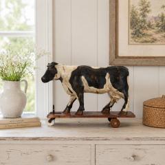20th Century American Folk Art Whimsical Carved Painted Holstein Cow - 4590618