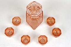 20th Century Art Deco Glass Decanter Set Of Seven Coral Colored AT ca 1920 - 4319896