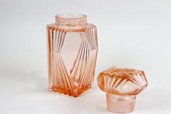 20th Century Art Deco Glass Decanter Set Of Seven Coral Colored AT ca 1920 - 4319902