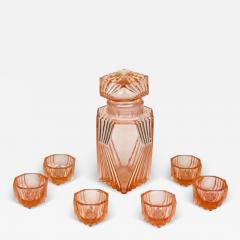 20th Century Art Deco Glass Decanter Set Of Seven Coral Colored AT ca 1920 - 4320304